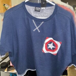 Her Universe Marvel Navy Blue Captain America Crop Short Sleeve Sweatshirt